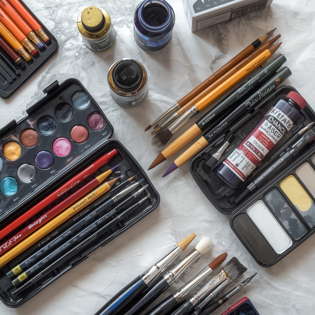 Acrylic paint bottles